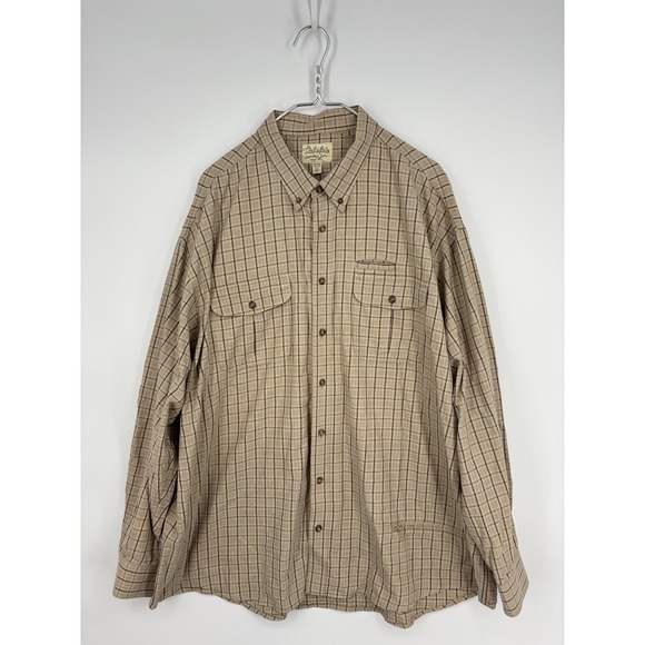 Cabela's Other - Cabelas Button Up Shirt Mens 3XLT Tall Khaki Brown Plaid Cotton Outdoors